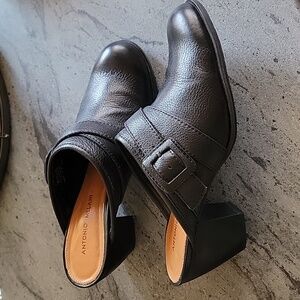 Antonio Melani Jolene Leather Slide Mules Block Heels Black Size 8.5M